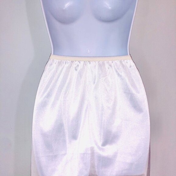 Vintage Womens L White Half Slip Lace Trim Elastic Waist Side Slit - Picture 7 of 9